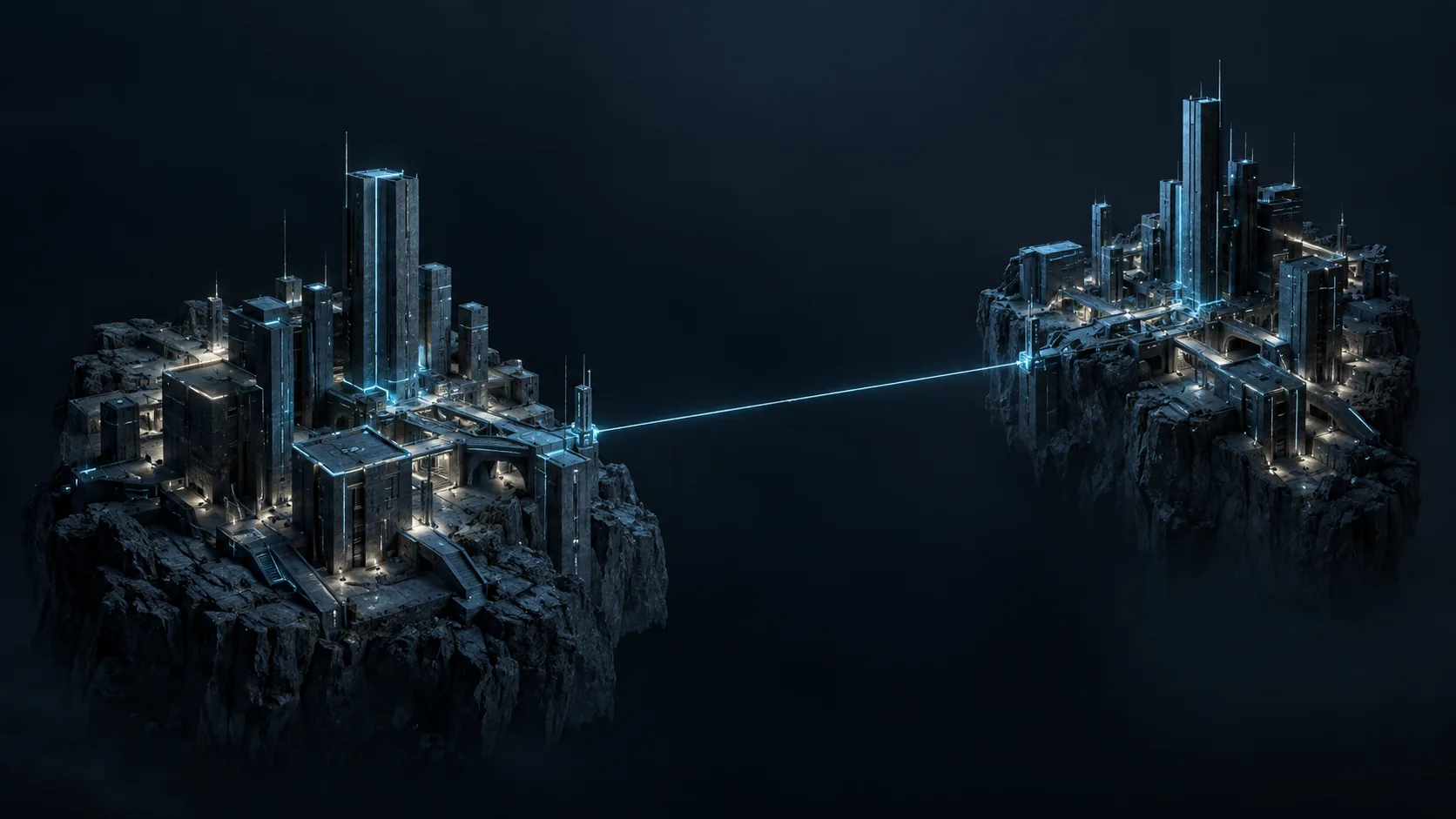 Deux ensembles d’infrastructure séparés dans l’espace et reliés entre eux.